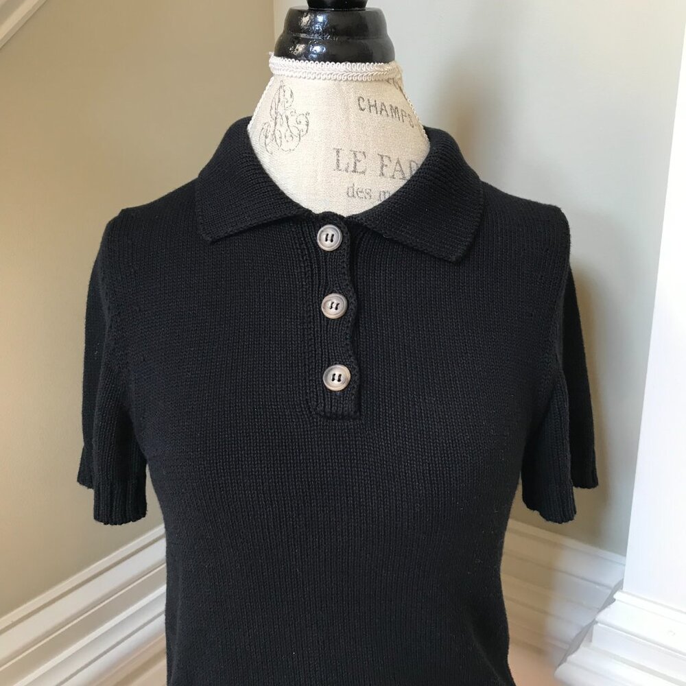 Label Black Knit V-Neck Polo Sweater - Picture 5 of 13